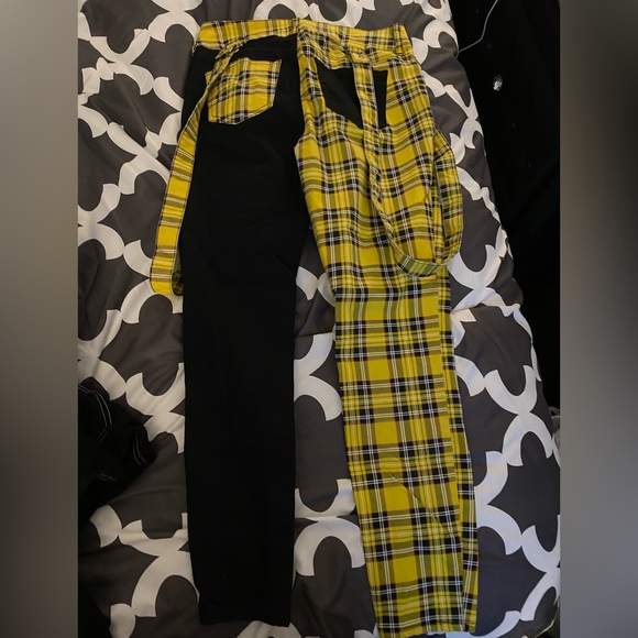 Hot Topic Yellow Plaid Split Jeans - Picture 3 of 3
